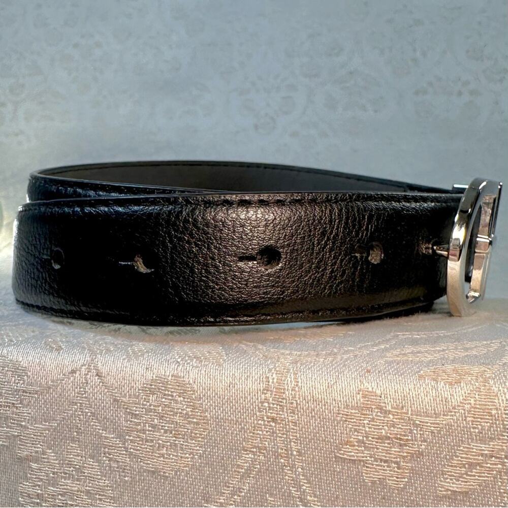 Black Leather Belt with Silver Buckle 37.5 inch - Picture 6 of 6
